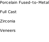 Porcelain Fused-to-Metal  Full Cast  Zirconia  Veneers